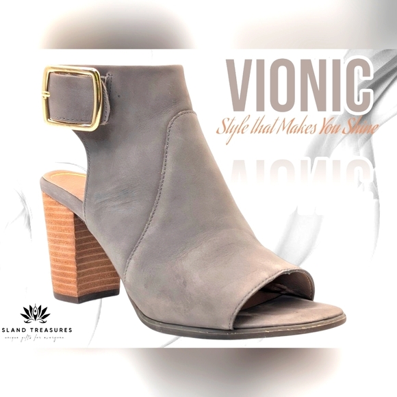 Vionic Shoes - Vionic Blakely Slingback Stacked Heel Gold Buckle Footbed Women Sz 6.5